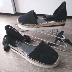 Vince Camuto Brittie Espadrille Shoes Women's 7M Black Nubuck Ankle Tie Laces